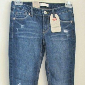 NWT! Levi's 711 Skinny Girls Jeans, Blue, Distressed, Stretch, Adj. Waist 8 Reg